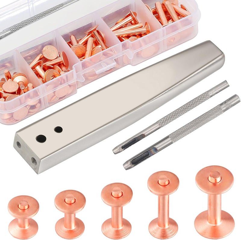 Notgia 50Sets Copper Rivets Assorted Leather Rivet Kit for Leather Working Brass Rivets with Solid Rivet Tool Setter for Repair and Decorate Belts Handbags Wallets Collars Shoes Clothing Bracelets - Image 1
